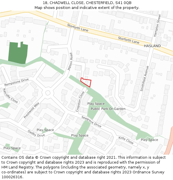 18, CHADWELL CLOSE, CHESTERFIELD, S41 0QB: Location map and indicative extent of plot