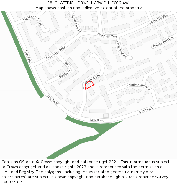 18, CHAFFINCH DRIVE, HARWICH, CO12 4WL: Location map and indicative extent of plot