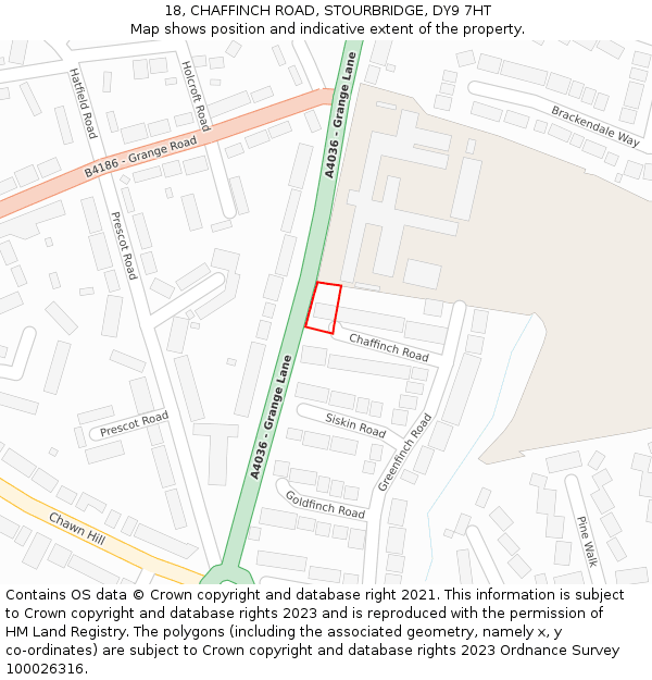 18, CHAFFINCH ROAD, STOURBRIDGE, DY9 7HT: Location map and indicative extent of plot