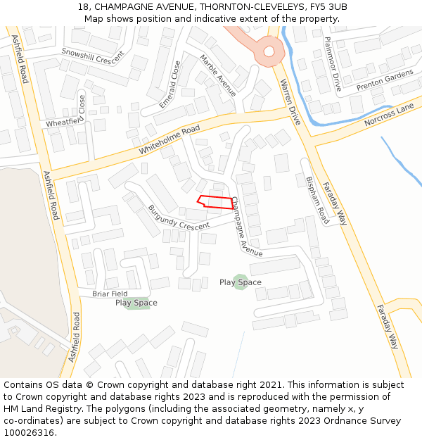 18, CHAMPAGNE AVENUE, THORNTON-CLEVELEYS, FY5 3UB: Location map and indicative extent of plot