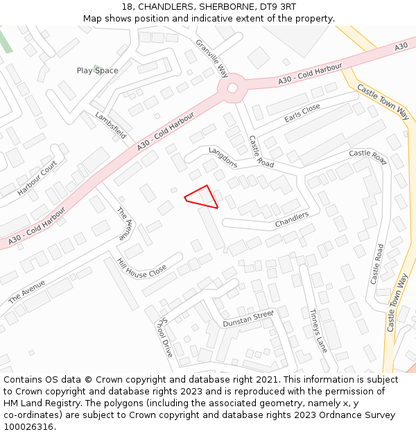 18, CHANDLERS, SHERBORNE, DT9 3RT: Location map and indicative extent of plot