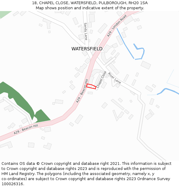 18, CHAPEL CLOSE, WATERSFIELD, PULBOROUGH, RH20 1SA: Location map and indicative extent of plot