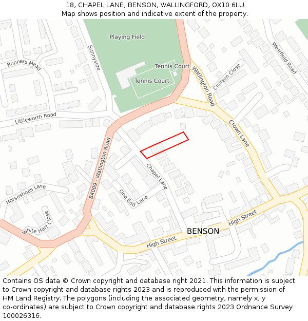 18, CHAPEL LANE, BENSON, WALLINGFORD, OX10 6LU: Location map and indicative extent of plot