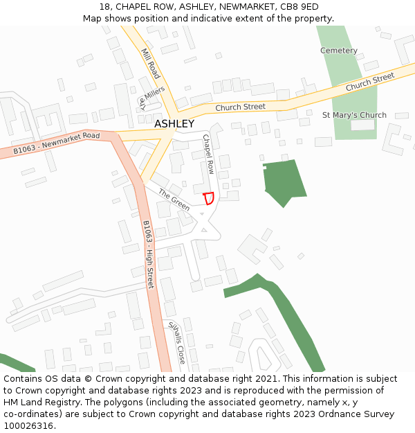 18, CHAPEL ROW, ASHLEY, NEWMARKET, CB8 9ED: Location map and indicative extent of plot