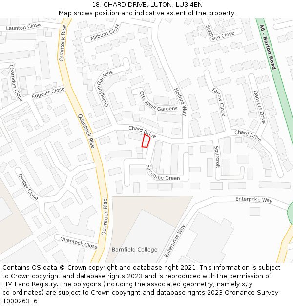 18, CHARD DRIVE, LUTON, LU3 4EN: Location map and indicative extent of plot