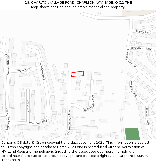 18, CHARLTON VILLAGE ROAD, CHARLTON, WANTAGE, OX12 7HE: Location map and indicative extent of plot