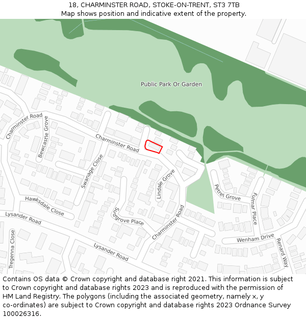 18, CHARMINSTER ROAD, STOKE-ON-TRENT, ST3 7TB: Location map and indicative extent of plot