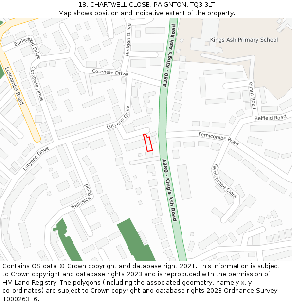 18, CHARTWELL CLOSE, PAIGNTON, TQ3 3LT: Location map and indicative extent of plot
