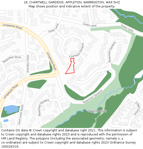 18, CHARTWELL GARDENS, APPLETON, WARRINGTON, WA4 5HZ: Location map and indicative extent of plot