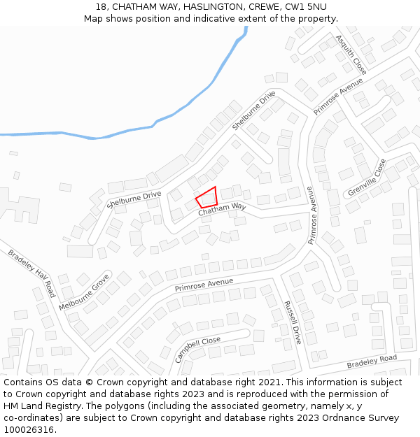 18, CHATHAM WAY, HASLINGTON, CREWE, CW1 5NU: Location map and indicative extent of plot