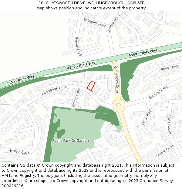 18, CHATSWORTH DRIVE, WELLINGBOROUGH, NN8 5FB: Location map and indicative extent of plot