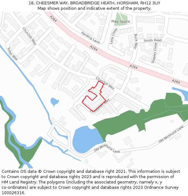 18, CHEESMER WAY, BROADBRIDGE HEATH, HORSHAM, RH12 3UY: Location map and indicative extent of plot