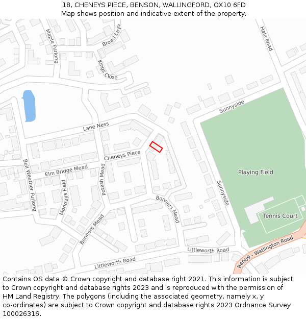 18, CHENEYS PIECE, BENSON, WALLINGFORD, OX10 6FD: Location map and indicative extent of plot