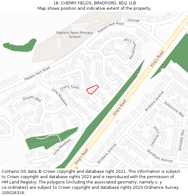 18, CHERRY FIELDS, BRADFORD, BD2 1LB: Location map and indicative extent of plot