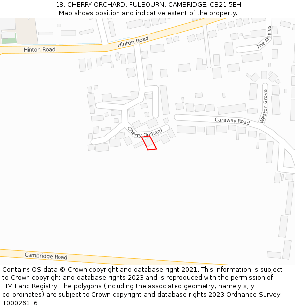 18, CHERRY ORCHARD, FULBOURN, CAMBRIDGE, CB21 5EH: Location map and indicative extent of plot