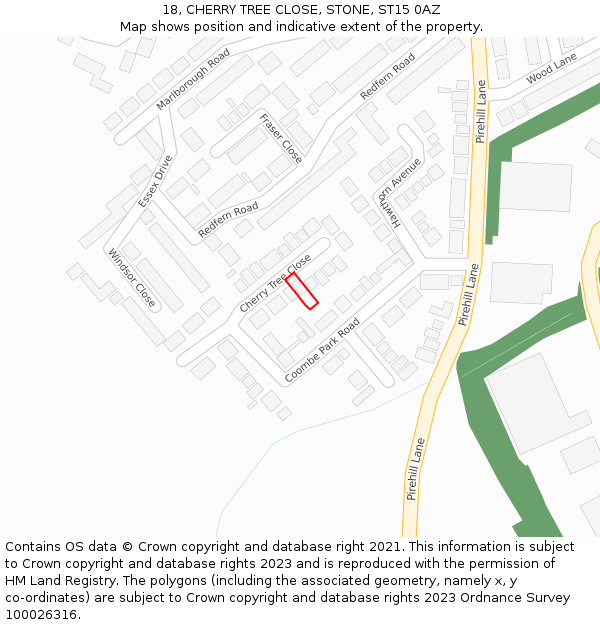 18, CHERRY TREE CLOSE, STONE, ST15 0AZ: Location map and indicative extent of plot