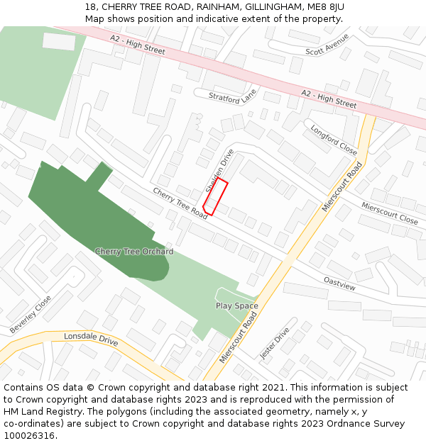 18, CHERRY TREE ROAD, RAINHAM, GILLINGHAM, ME8 8JU: Location map and indicative extent of plot