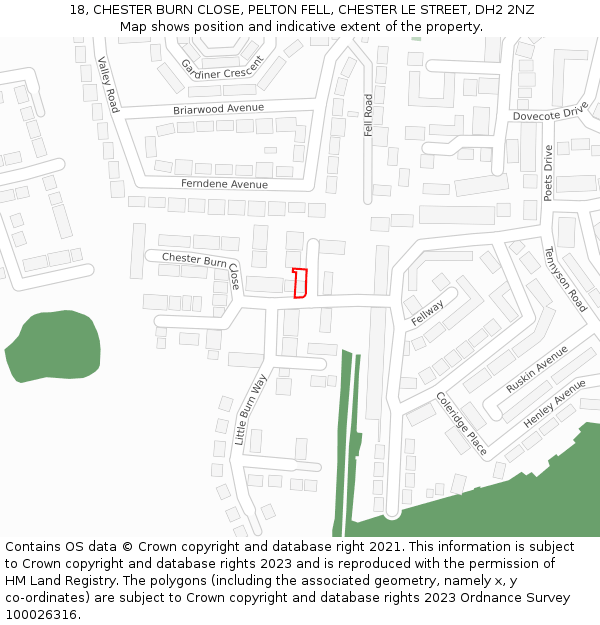 18, CHESTER BURN CLOSE, PELTON FELL, CHESTER LE STREET, DH2 2NZ: Location map and indicative extent of plot