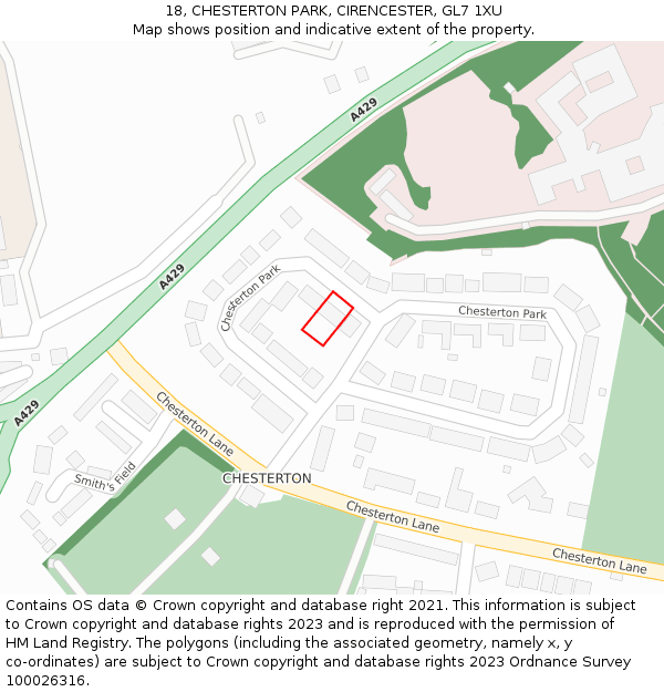 18, CHESTERTON PARK, CIRENCESTER, GL7 1XU: Location map and indicative extent of plot