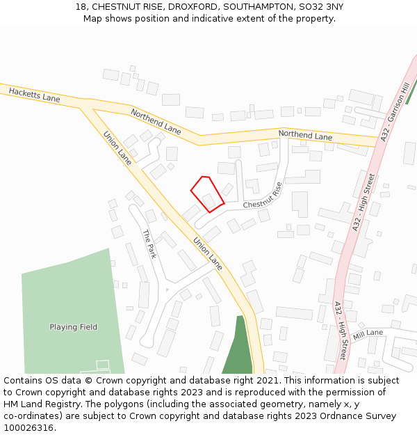 18, CHESTNUT RISE, DROXFORD, SOUTHAMPTON, SO32 3NY: Location map and indicative extent of plot