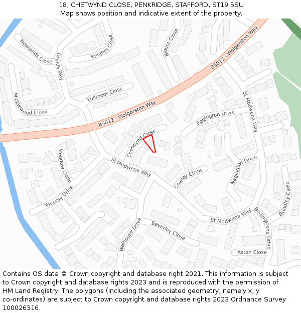 18, CHETWYND CLOSE, PENKRIDGE, STAFFORD, ST19 5SU: Location map and indicative extent of plot