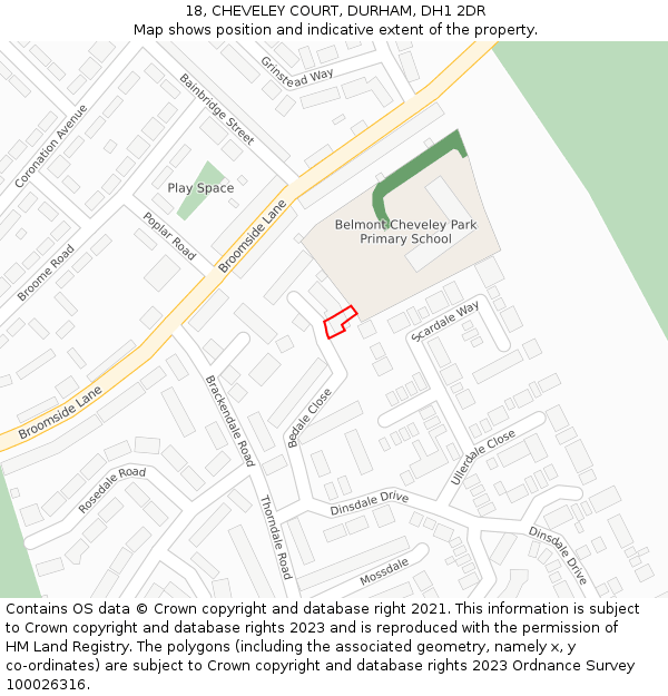 18, CHEVELEY COURT, DURHAM, DH1 2DR: Location map and indicative extent of plot