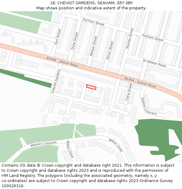 18, CHEVIOT GARDENS, SEAHAM, SR7 0BY: Location map and indicative extent of plot