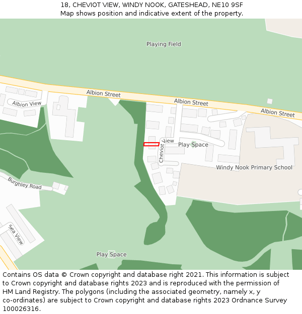 18, CHEVIOT VIEW, WINDY NOOK, GATESHEAD, NE10 9SF: Location map and indicative extent of plot