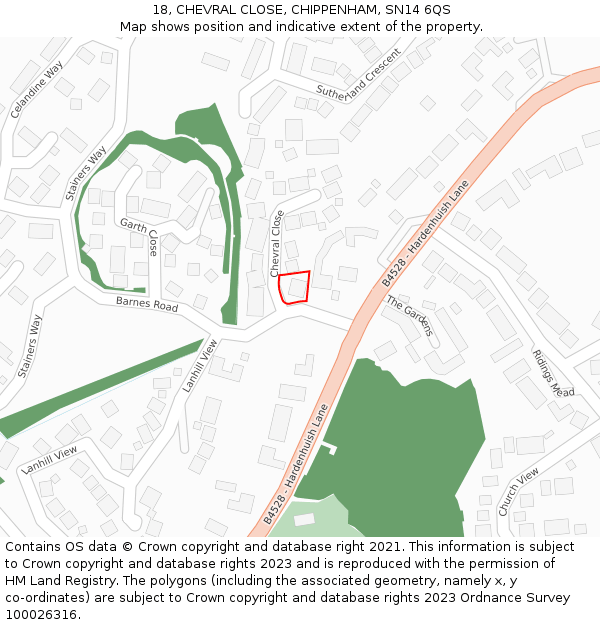 18, CHEVRAL CLOSE, CHIPPENHAM, SN14 6QS: Location map and indicative extent of plot