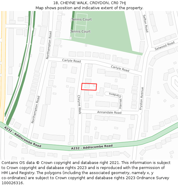 18, CHEYNE WALK, CROYDON, CR0 7HJ: Location map and indicative extent of plot