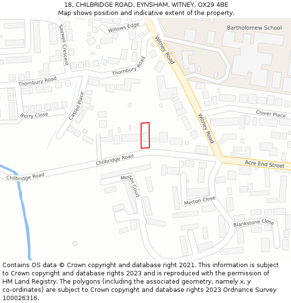 18, CHILBRIDGE ROAD, EYNSHAM, WITNEY, OX29 4BE: Location map and indicative extent of plot