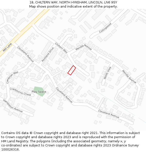 18, CHILTERN WAY, NORTH HYKEHAM, LINCOLN, LN6 9SY: Location map and indicative extent of plot