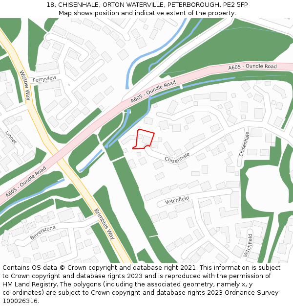 18, CHISENHALE, ORTON WATERVILLE, PETERBOROUGH, PE2 5FP: Location map and indicative extent of plot