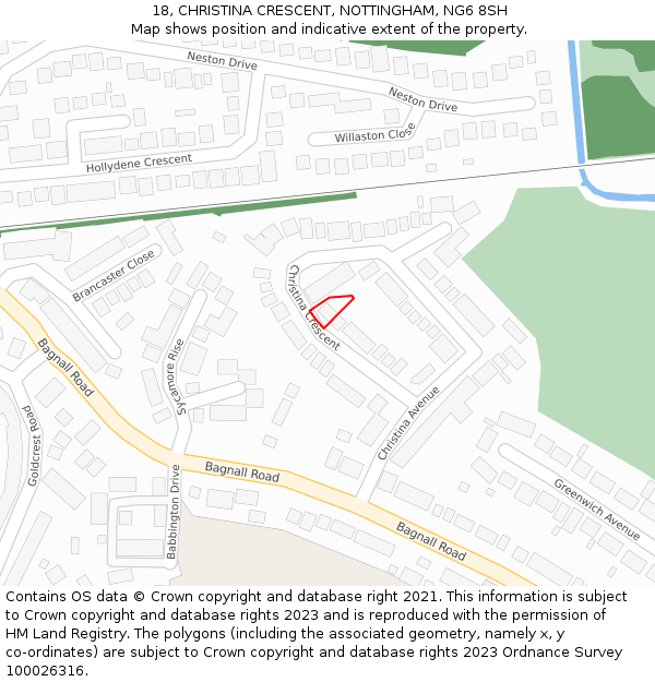 18, CHRISTINA CRESCENT, NOTTINGHAM, NG6 8SH: Location map and indicative extent of plot