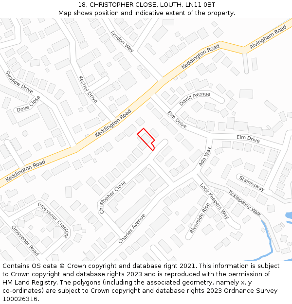 18, CHRISTOPHER CLOSE, LOUTH, LN11 0BT: Location map and indicative extent of plot