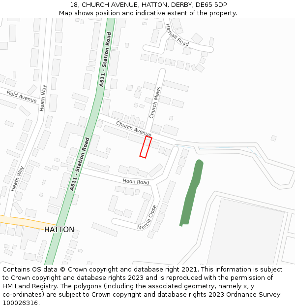 18, CHURCH AVENUE, HATTON, DERBY, DE65 5DP: Location map and indicative extent of plot