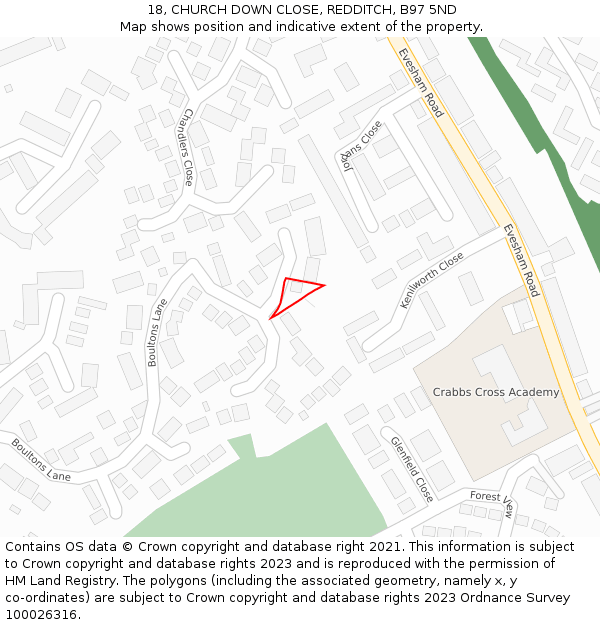 18, CHURCH DOWN CLOSE, REDDITCH, B97 5ND: Location map and indicative extent of plot