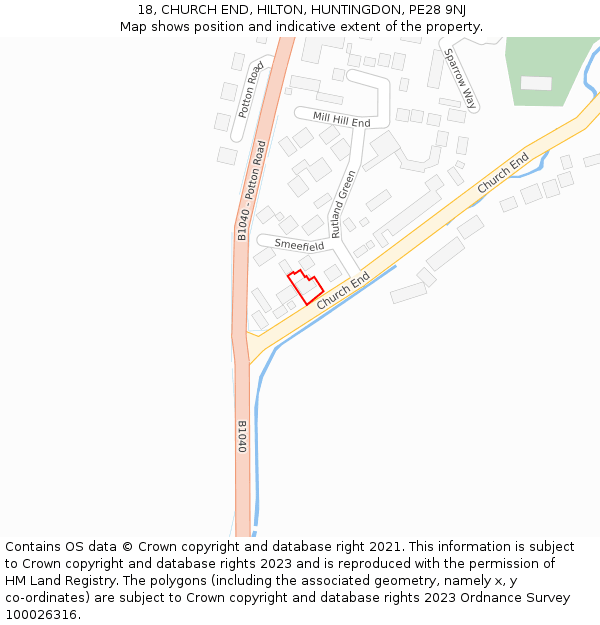 18, CHURCH END, HILTON, HUNTINGDON, PE28 9NJ: Location map and indicative extent of plot