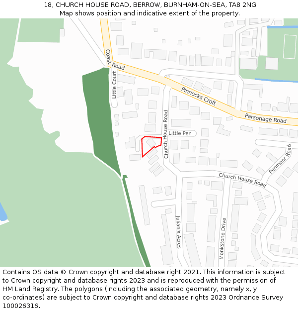 18, CHURCH HOUSE ROAD, BERROW, BURNHAM-ON-SEA, TA8 2NG: Location map and indicative extent of plot