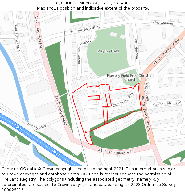 18, CHURCH MEADOW, HYDE, SK14 4RT: Location map and indicative extent of plot