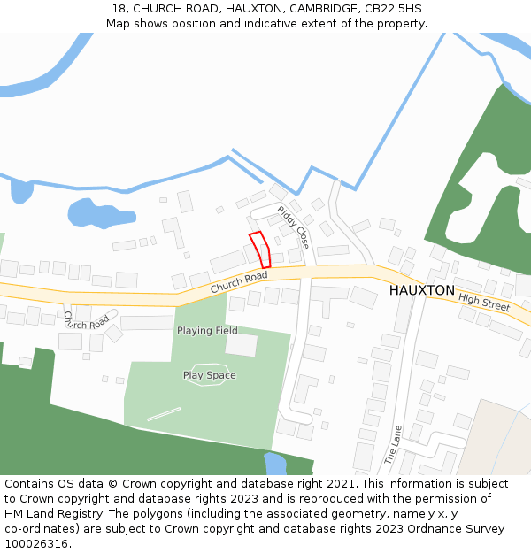 18, CHURCH ROAD, HAUXTON, CAMBRIDGE, CB22 5HS: Location map and indicative extent of plot