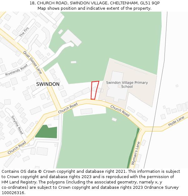 18, CHURCH ROAD, SWINDON VILLAGE, CHELTENHAM, GL51 9QP: Location map and indicative extent of plot