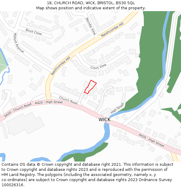 18, CHURCH ROAD, WICK, BRISTOL, BS30 5QL: Location map and indicative extent of plot