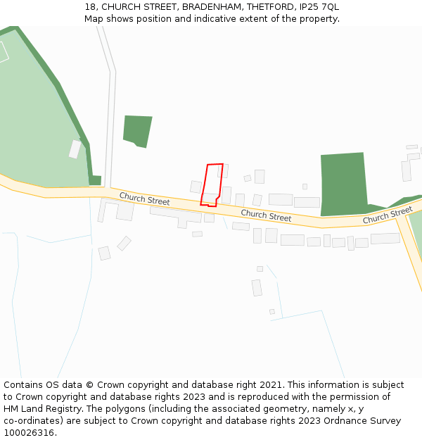 18, CHURCH STREET, BRADENHAM, THETFORD, IP25 7QL: Location map and indicative extent of plot