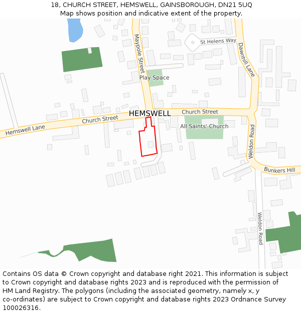 18, CHURCH STREET, HEMSWELL, GAINSBOROUGH, DN21 5UQ: Location map and indicative extent of plot