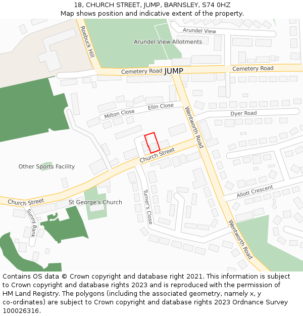 18, CHURCH STREET, JUMP, BARNSLEY, S74 0HZ: Location map and indicative extent of plot