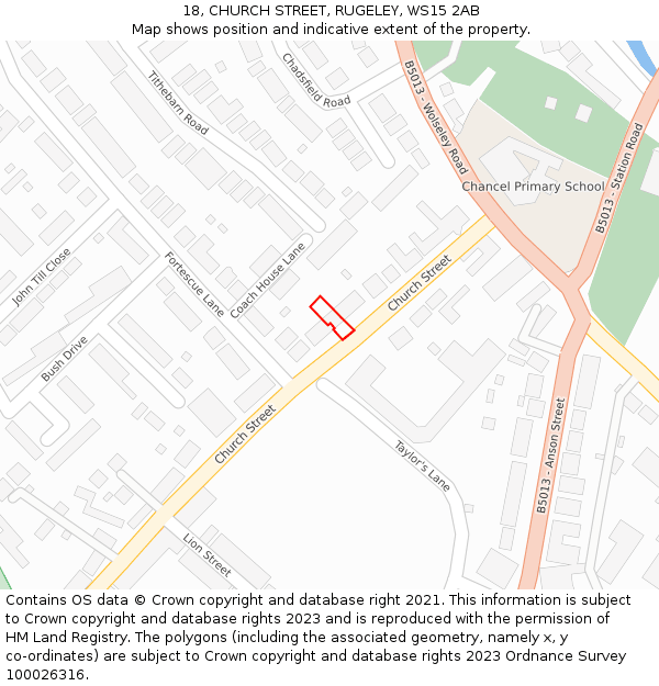 18, CHURCH STREET, RUGELEY, WS15 2AB: Location map and indicative extent of plot