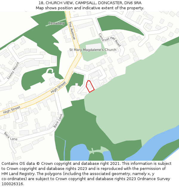 18, CHURCH VIEW, CAMPSALL, DONCASTER, DN6 9RA: Location map and indicative extent of plot