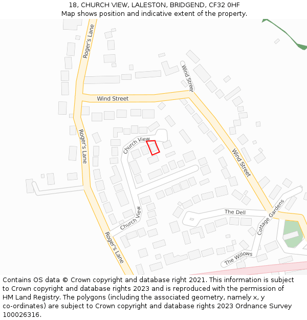 18, CHURCH VIEW, LALESTON, BRIDGEND, CF32 0HF: Location map and indicative extent of plot