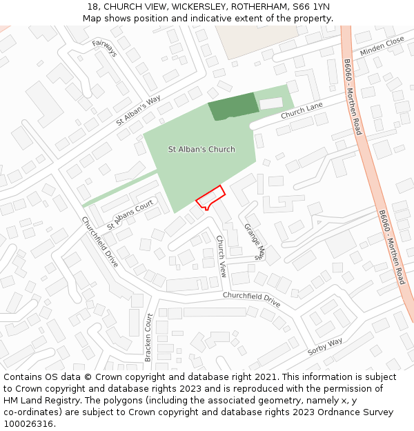 18, CHURCH VIEW, WICKERSLEY, ROTHERHAM, S66 1YN: Location map and indicative extent of plot